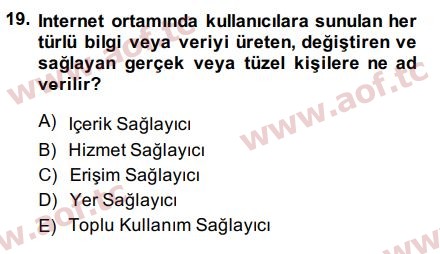 2015 Temel Bilgi Teknolojileri 2 Arasınav 19. Çıkmış Sınav Sorusu