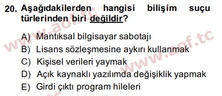 2015 Temel Bilgi Teknolojileri 2 Arasınav 20. Çıkmış Sınav Sorusu