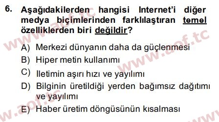 2015 Temel Bilgi Teknolojileri 2 Arasınav 6. Çıkmış Sınav Sorusu