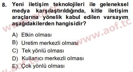 2015 Temel Bilgi Teknolojileri 2 Arasınav 8. Çıkmış Sınav Sorusu