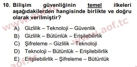 2016 Temel Bilgi Teknolojileri 2 Arasınav 10. Çıkmış Sınav Sorusu