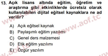 2016 Temel Bilgi Teknolojileri 2 Arasınav 13. Çıkmış Sınav Sorusu