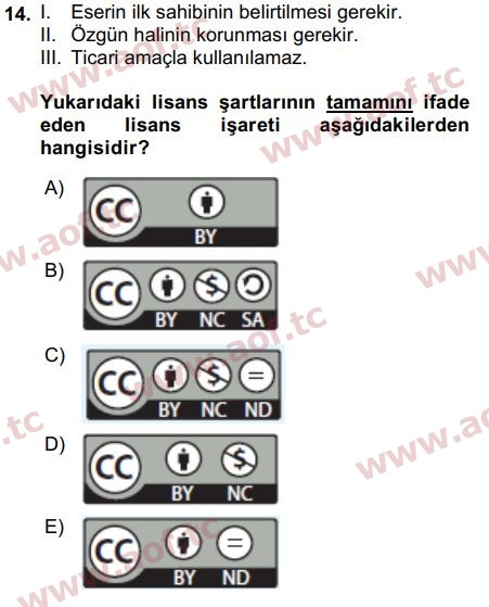 2016 Temel Bilgi Teknolojileri 2 Arasınav 14. Çıkmış Sınav Sorusu