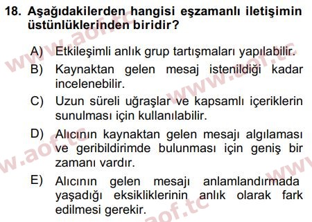 2016 Temel Bilgi Teknolojileri 2 Arasınav 18. Çıkmış Sınav Sorusu