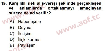 2016 Temel Bilgi Teknolojileri 2 Arasınav 19. Çıkmış Sınav Sorusu