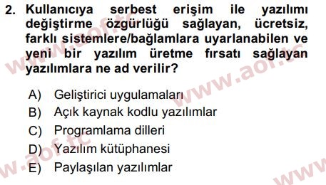 2016 Temel Bilgi Teknolojileri 2 Arasınav 2. Çıkmış Sınav Sorusu