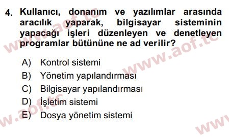 2016 Temel Bilgi Teknolojileri 2 Arasınav 4. Çıkmış Sınav Sorusu