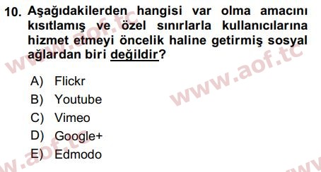 2016 Temel Bilgi Teknolojileri 2 Final 10. Çıkmış Sınav Sorusu