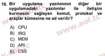 2016 Temel Bilgi Teknolojileri 2 Final 18. Çıkmış Sınav Sorusu