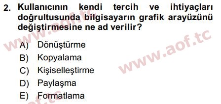 2016 Temel Bilgi Teknolojileri 2 Final 2. Çıkmış Sınav Sorusu