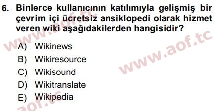 2016 Temel Bilgi Teknolojileri 2 Final 6. Çıkmış Sınav Sorusu