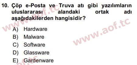 2017 Temel Bilgi Teknolojileri 2 Arasınav 10. Çıkmış Sınav Sorusu