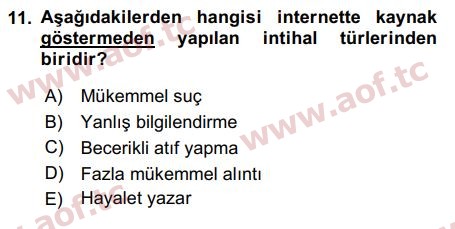 2017 Temel Bilgi Teknolojileri 2 Arasınav 11. Çıkmış Sınav Sorusu