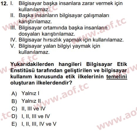 2017 Temel Bilgi Teknolojileri 2 Arasınav 12. Çıkmış Sınav Sorusu