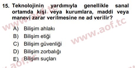 2017 Temel Bilgi Teknolojileri 2 Arasınav 15. Çıkmış Sınav Sorusu