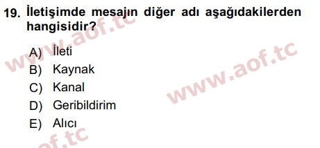 2017 Temel Bilgi Teknolojileri 2 Arasınav 19. Çıkmış Sınav Sorusu