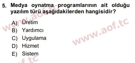 2017 Temel Bilgi Teknolojileri 2 Arasınav 5. Çıkmış Sınav Sorusu