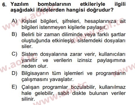 2017 Temel Bilgi Teknolojileri 2 Arasınav 6. Çıkmış Sınav Sorusu