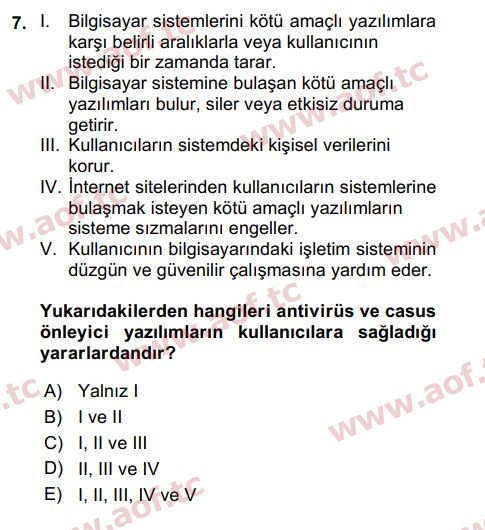 2017 Temel Bilgi Teknolojileri 2 Arasınav 7. Çıkmış Sınav Sorusu