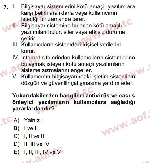 2017 Temel Bilgi Teknolojileri 2 Arasınav 7. Çıkmış Sınav Sorusu