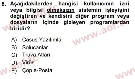 2017 Temel Bilgi Teknolojileri 2 Arasınav 8. Çıkmış Sınav Sorusu