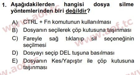 2018 Temel Bilgi Teknolojileri 2 Arasınav 1. Çıkmış Sınav Sorusu