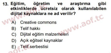 2018 Temel Bilgi Teknolojileri 2 Arasınav 13. Çıkmış Sınav Sorusu