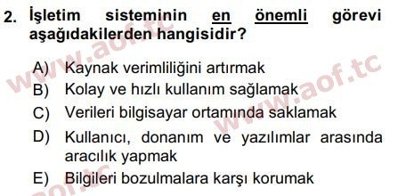 2018 Temel Bilgi Teknolojileri 2 Arasınav 2. Çıkmış Sınav Sorusu