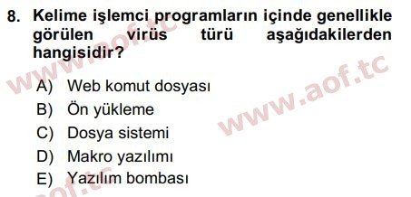 2018 Temel Bilgi Teknolojileri 2 Arasınav 8. Çıkmış Sınav Sorusu