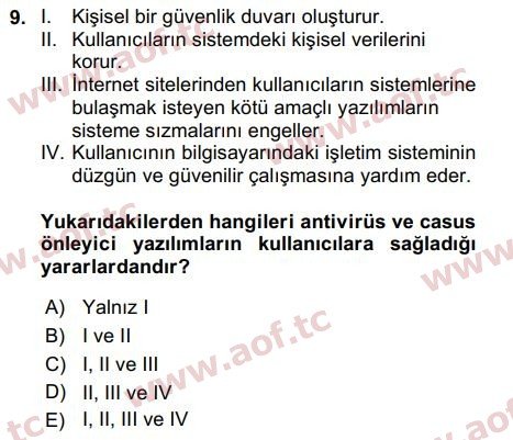 2018 Temel Bilgi Teknolojileri 2 Arasınav 9. Çıkmış Sınav Sorusu