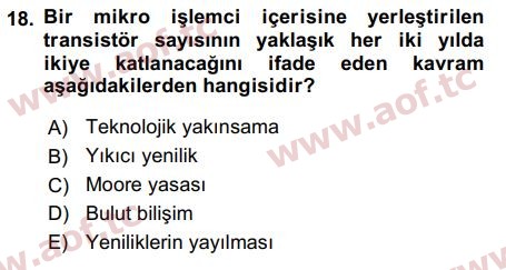 2018 Temel Bilgi Teknolojileri 2 Final 18. Çıkmış Sınav Sorusu