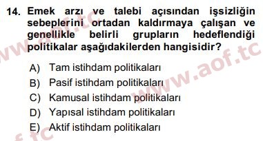 2016 Sosyal Politika Arasınav 14. Çıkmış Sınav Sorusu