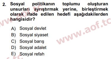 2016 Sosyal Politika Arasınav 2. Çıkmış Sınav Sorusu