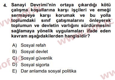 2016 Sosyal Politika Arasınav 4. Çıkmış Sınav Sorusu