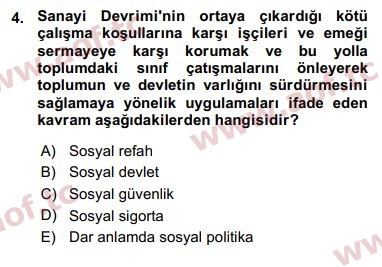 2016 Sosyal Politika Arasınav 4. Çıkmış Sınav Sorusu