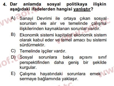 2017 Sosyal Politika Arasınav 4. Çıkmış Sınav Sorusu