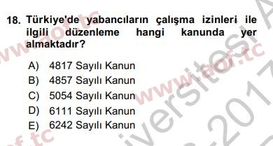 2017 Sosyal Politika Yaz Okulu 18. Çıkmış Sınav Sorusu