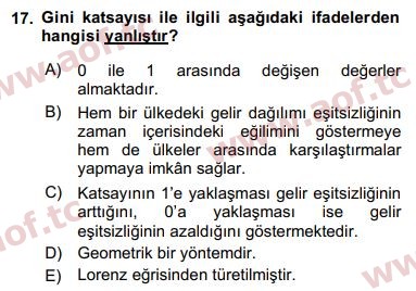 2018 Sosyal Politika Arasınav 17. Çıkmış Sınav Sorusu