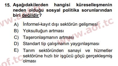 2018 Sosyal Politika Final 15. Çıkmış Sınav Sorusu