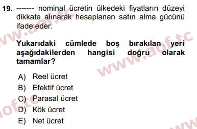 2019 Sosyal Politika Arasınav 19. Çıkmış Sınav Sorusu