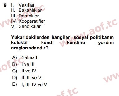 2019 Sosyal Politika Arasınav 9. Çıkmış Sınav Sorusu