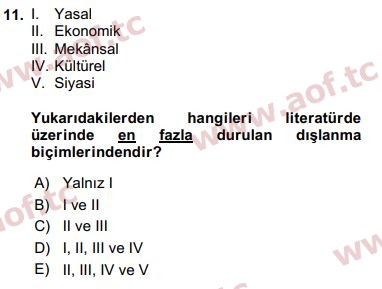 2019 Sosyal Politika Final 11. Çıkmış Sınav Sorusu