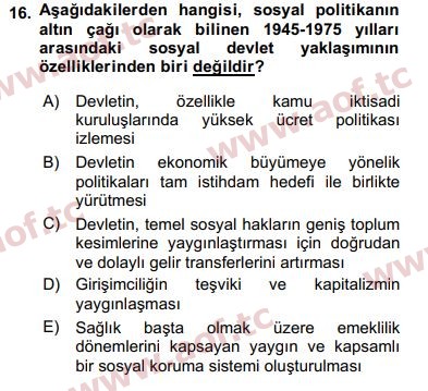 2019 Sosyal Politika Final 16. Çıkmış Sınav Sorusu