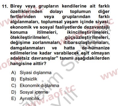 2019 Sosyal Politika Yaz Okulu 11. Çıkmış Sınav Sorusu