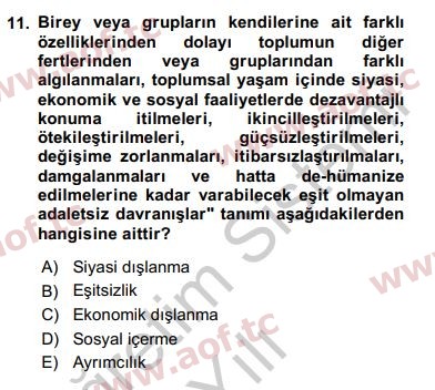 2019 Sosyal Politika Yaz Okulu 11. Çıkmış Sınav Sorusu