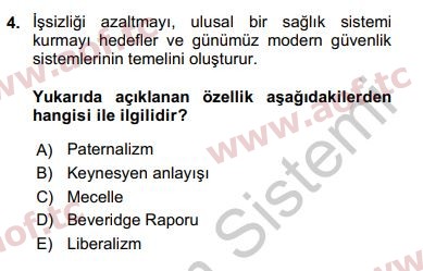 2019 Sosyal Politika Yaz Okulu 4. Çıkmış Sınav Sorusu