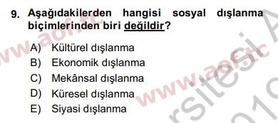 2019 Sosyal Politika Yaz Okulu 9. Çıkmış Sınav Sorusu