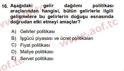 2020 Sosyal Politika Arasınav 16. Çıkmış Sınav Sorusu