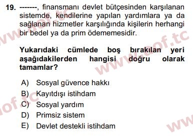 2020 Sosyal Politika Arasınav 19. Çıkmış Sınav Sorusu