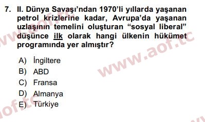 2020 Sosyal Politika Arasınav 7. Çıkmış Sınav Sorusu